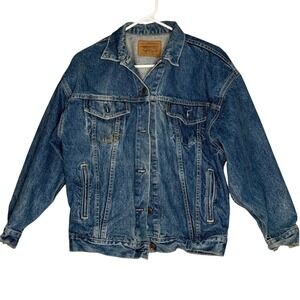 Vintage Levis Denim Med‎ Trucker Jacket Jean Jacket Classic Distressed Retro
